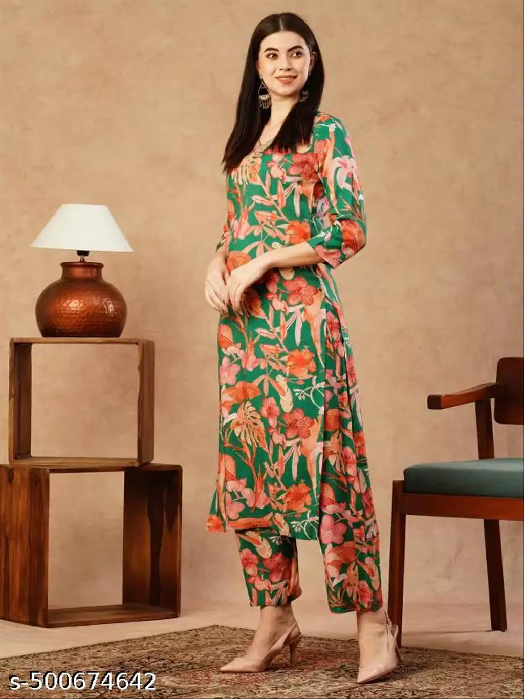 Women's Cotton Partywear Kurti with Pant Set (Pack of 2)