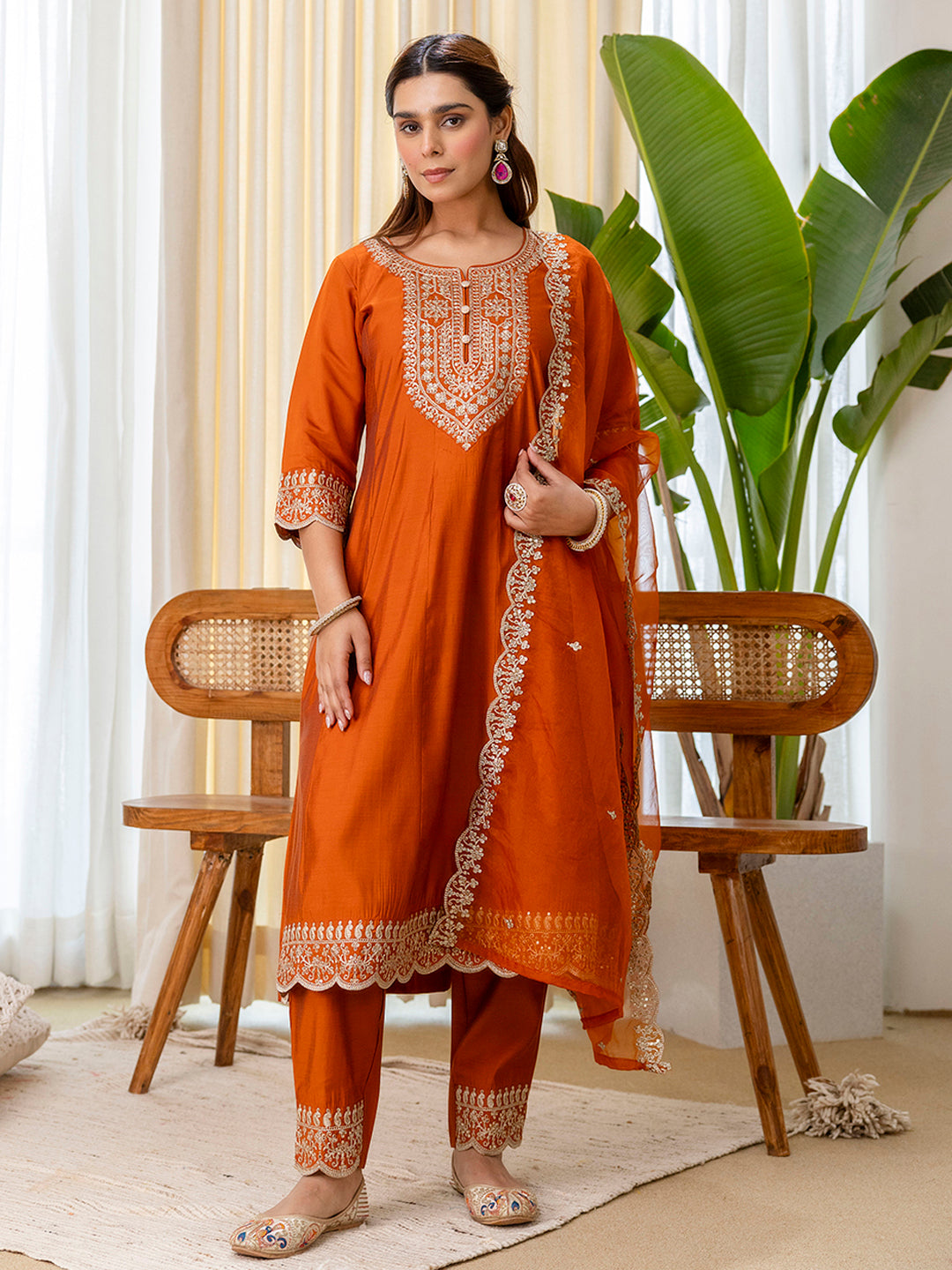 Saanvi Rust Kurta Set - Sunainee
