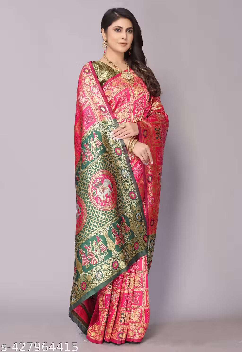 Women's Premium Cotton Silk Patola Inspired Zari Woven Saree with Brocade Blouse