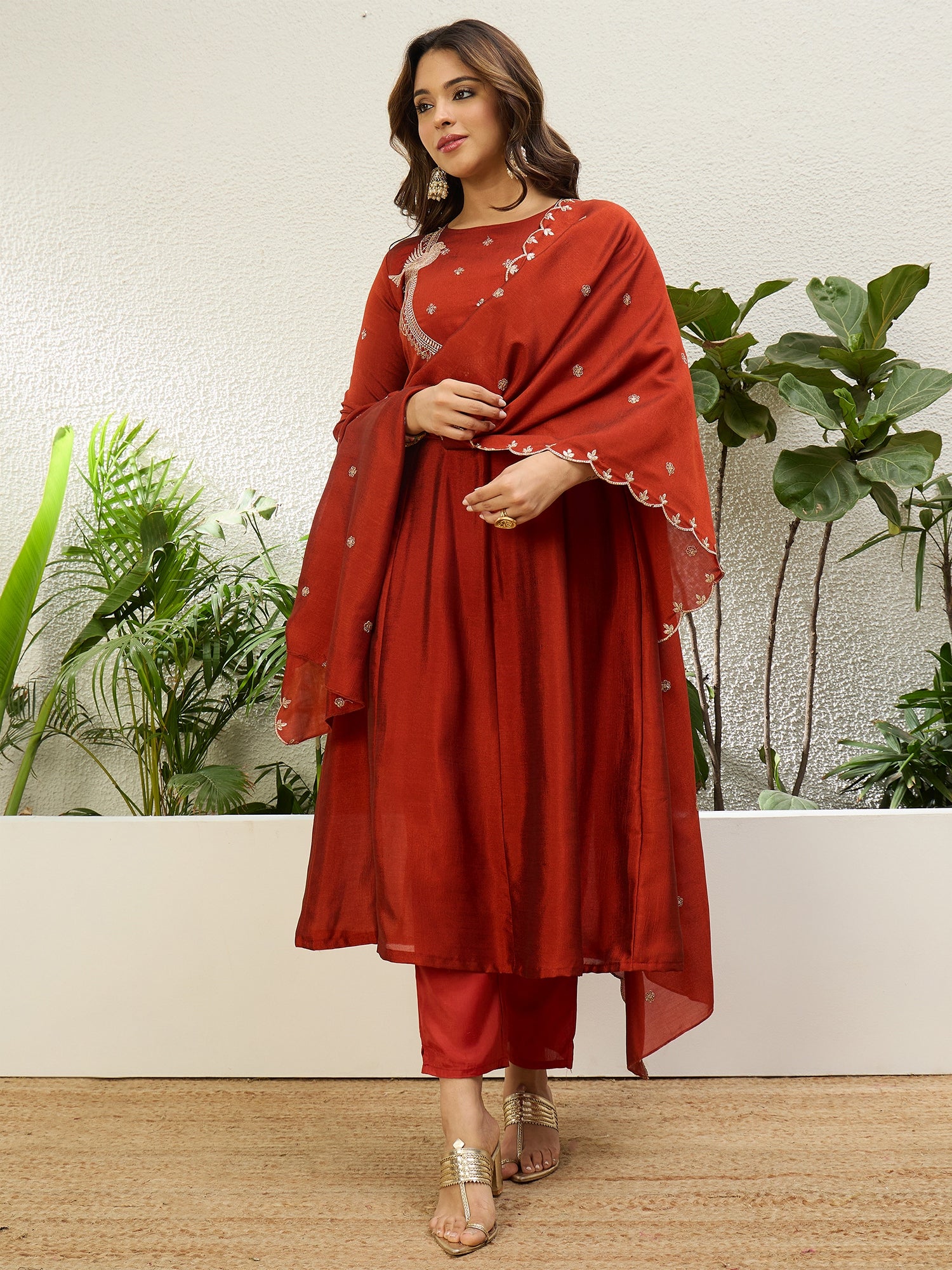 Vasundhara Rust Kurta Set - Sunainee
