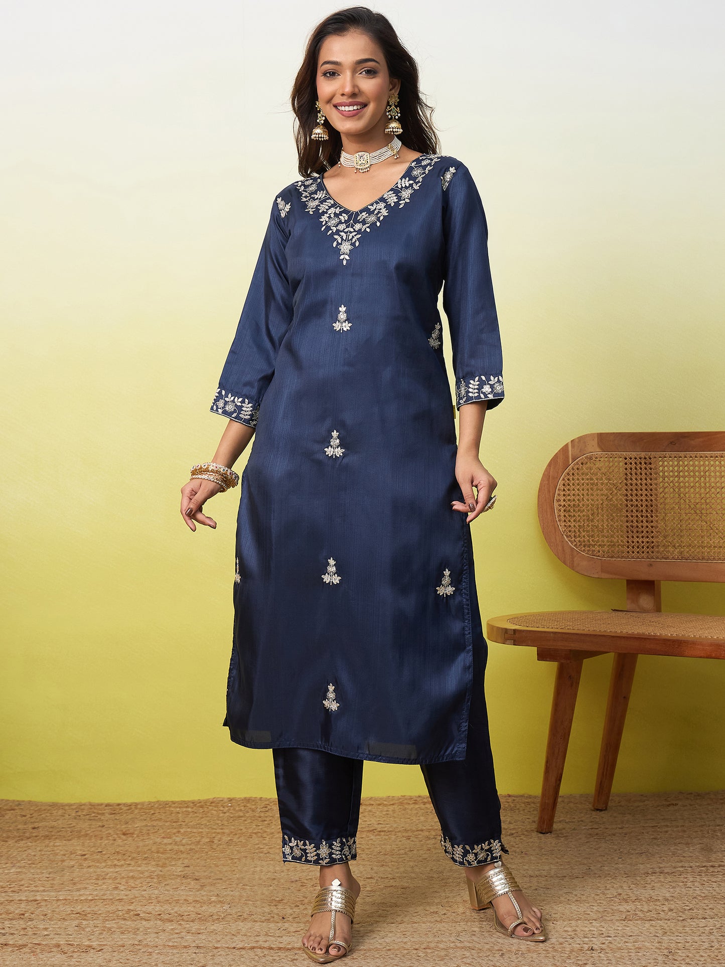 Aadhya Navy Blue Kurta Set - Sunainee