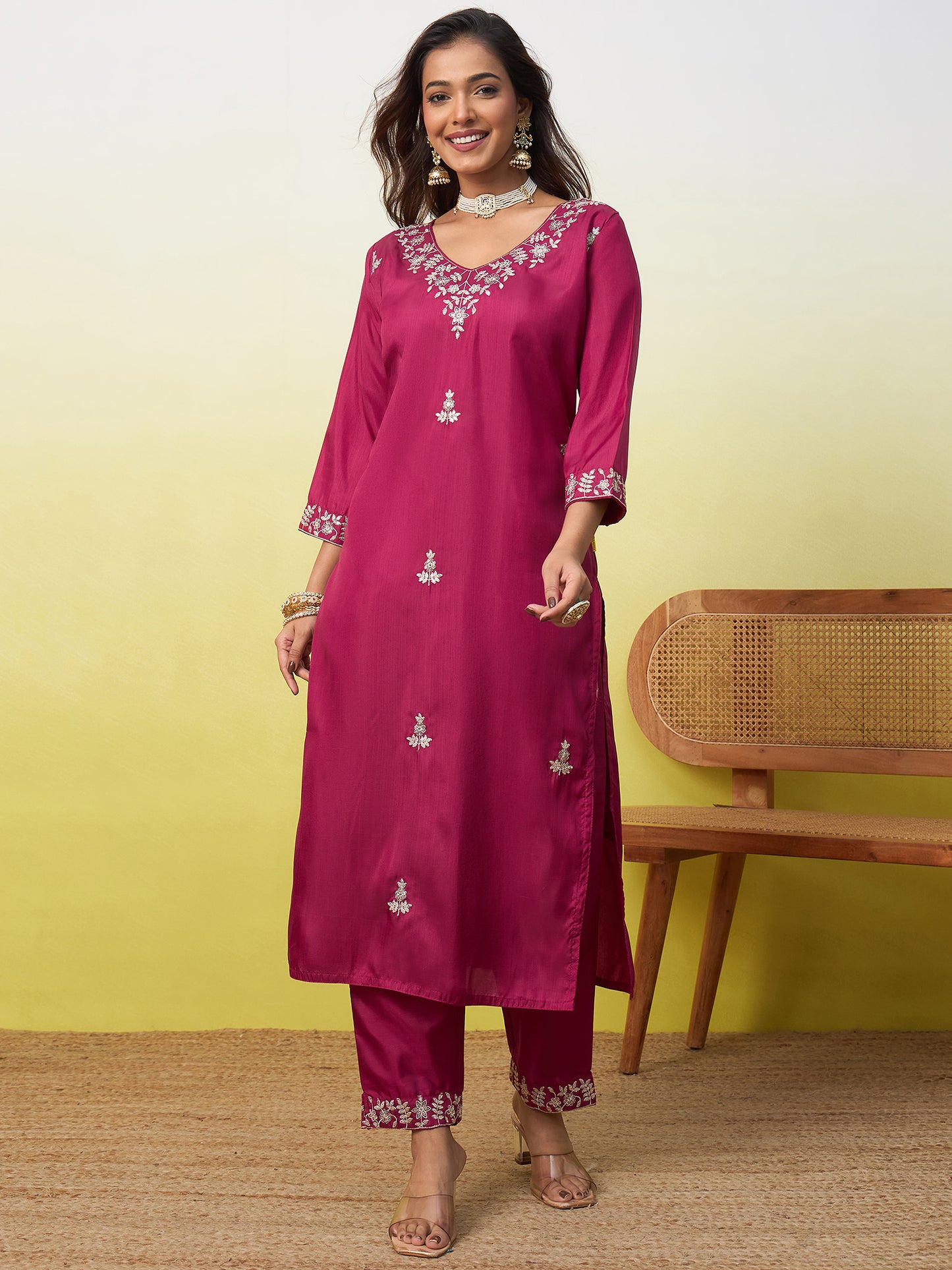 Aadhya Cherry Red Kurta Set - Sunainee