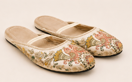 Ivory Heritage Embroidered Mule Flats