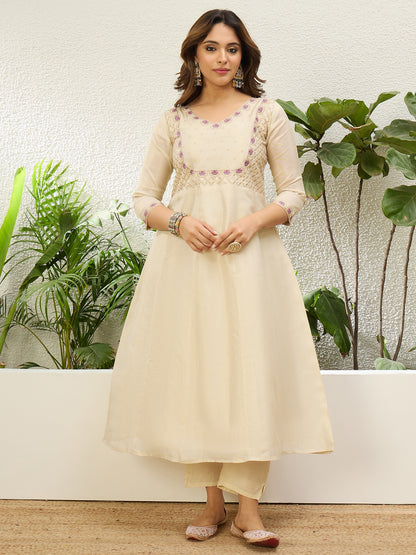 Cream Anarkali Kurta Set - Sunainee