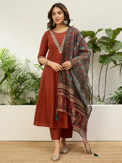 Gayatri Rust Kurta Set - Sunainee