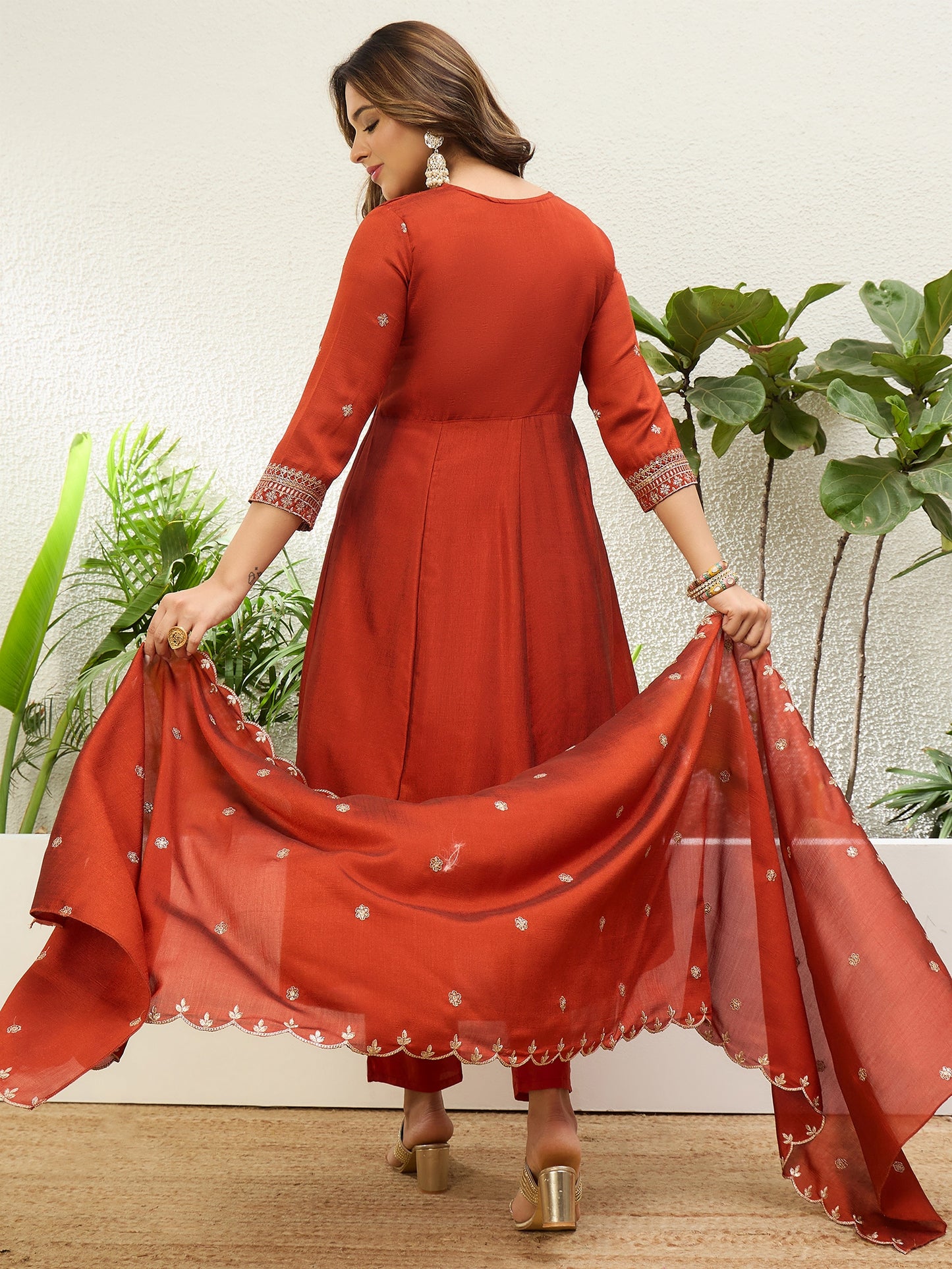 Vasundhara Rust Kurta Set - Sunainee