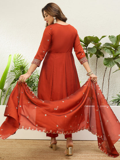 Vasundhara Rust Kurta Set - Sunainee
