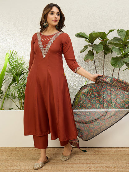 Gayatri Rust Kurta Set - Sunainee