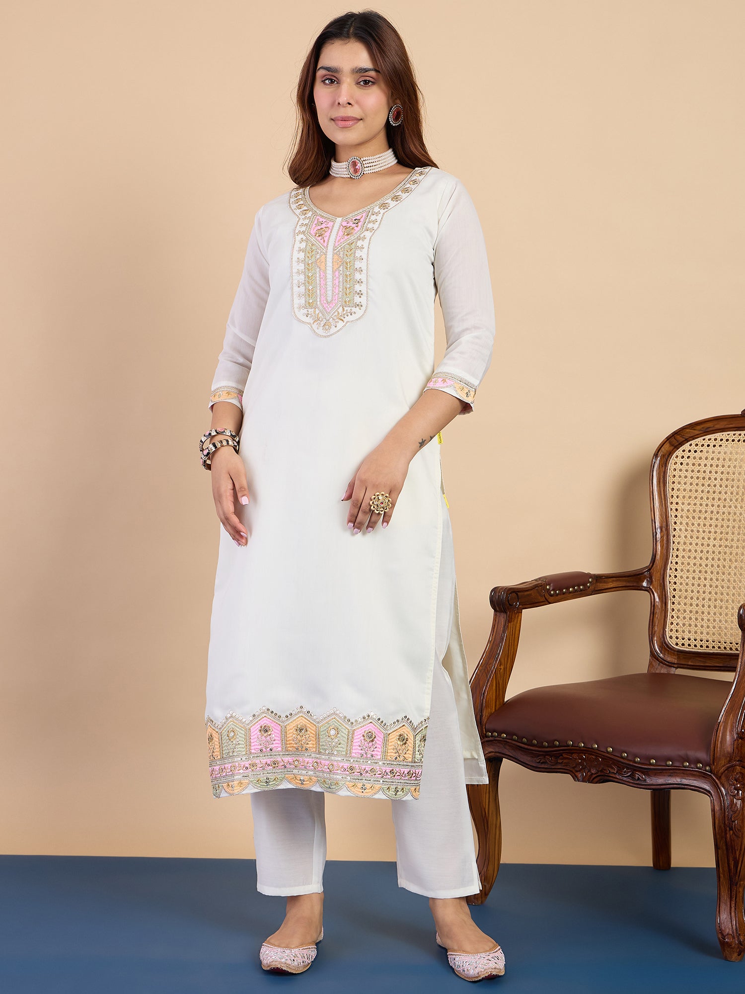 Kiyana Off-White Kurta Set - Sunainee