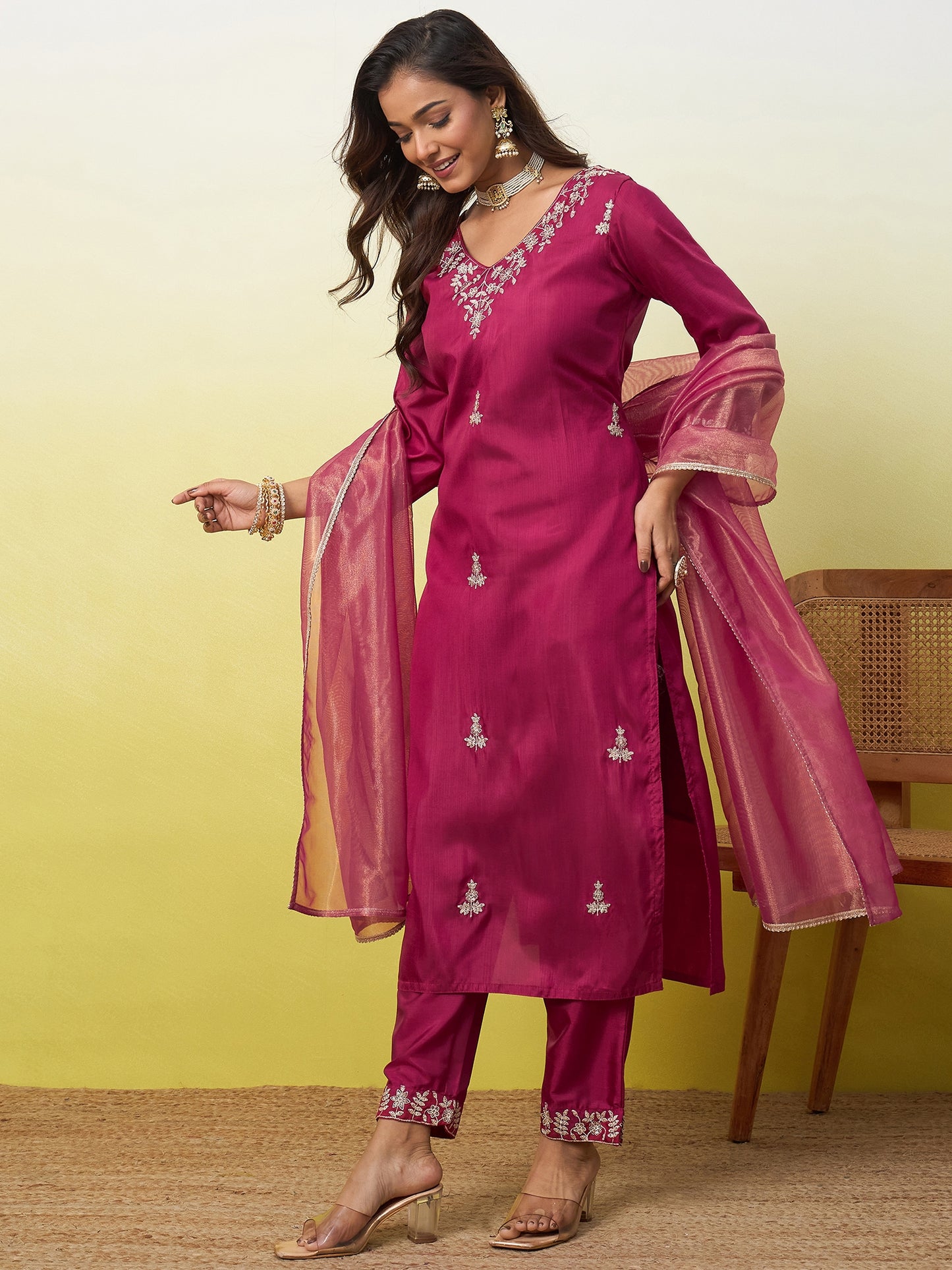 Aadhya Cherry Red Kurta Set - Sunainee