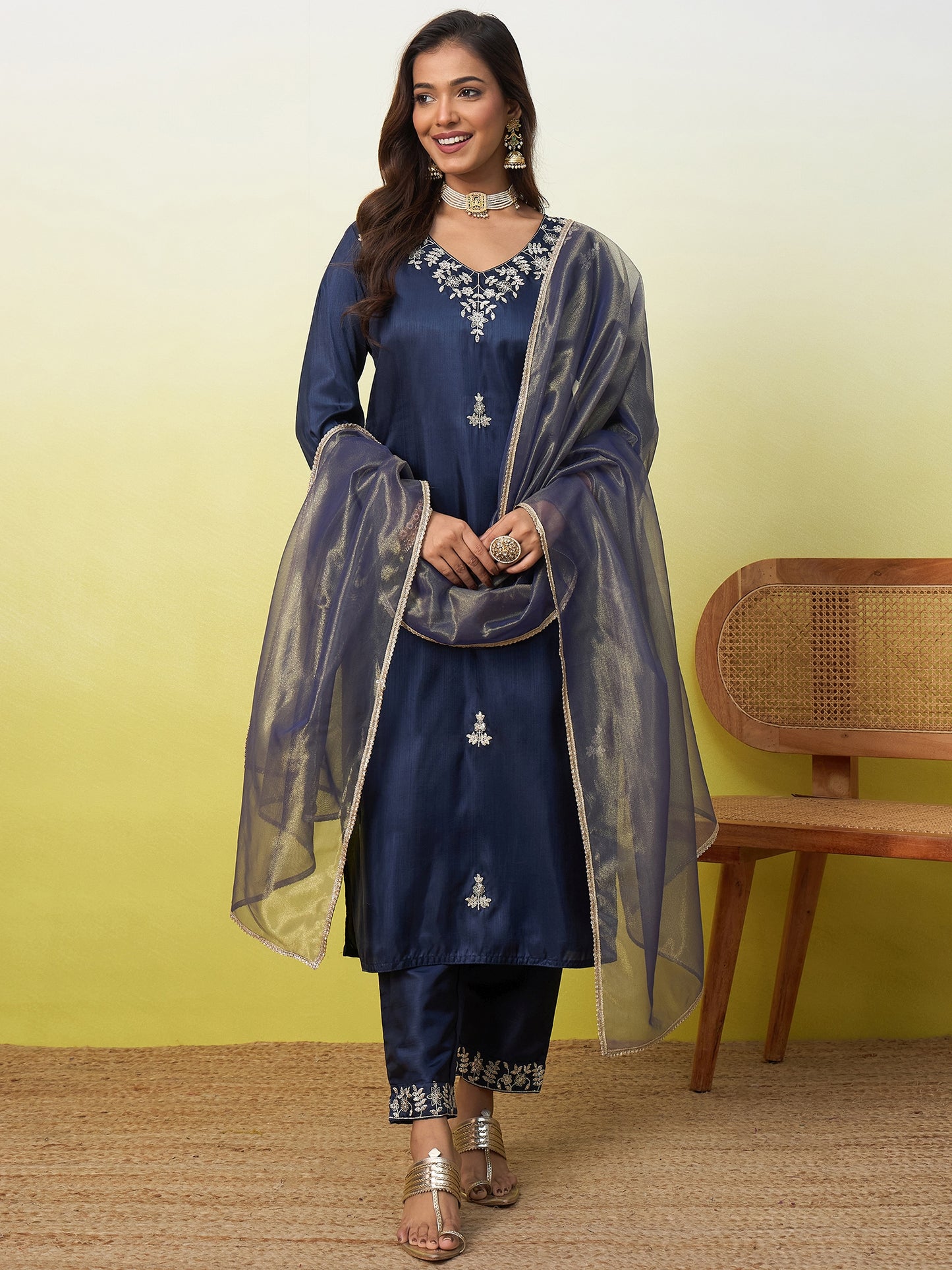 Aadhya Navy Blue Kurta Set - Sunainee