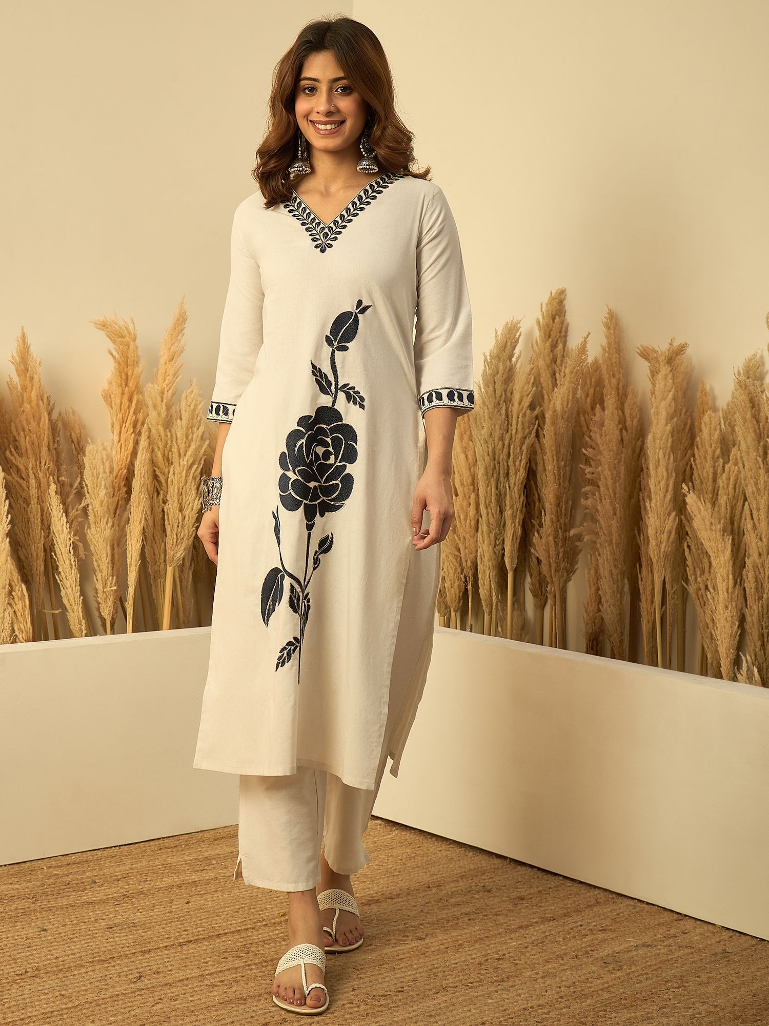 Pure Cotton Kurta Set Off-White - Sunainee