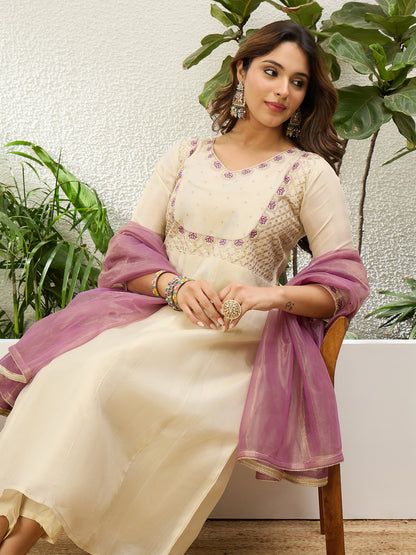 Cream Anarkali Kurta Set - Sunainee