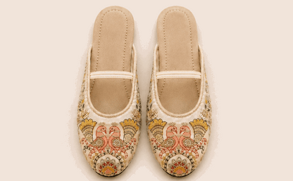 Ivory Heritage Embroidered Mule Flats