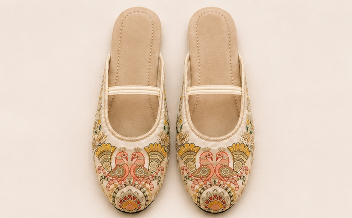 Ivory Heritage Embroidered Mule Flats
