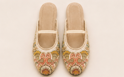 Ivory Heritage Embroidered Mule Flats