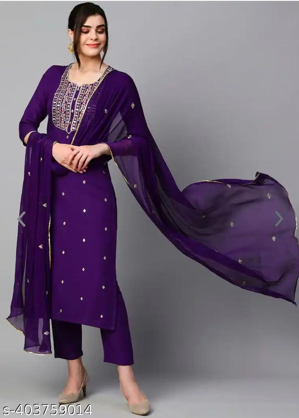 Violet Embroidered Cotton Kurta Set for Women – Trouser & Dupatta Included