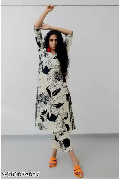 Women's Cotton Partywear Kurti with Pant Set (Pack of 2)