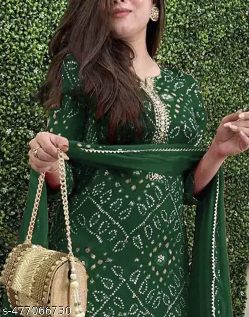 Green Ethnic Floral Printed Rayon Kurta with Sharara and Dupatta - detail