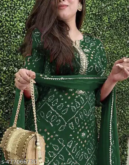Green Ethnic Floral Printed Rayon Kurta with Sharara and Dupatta - detail