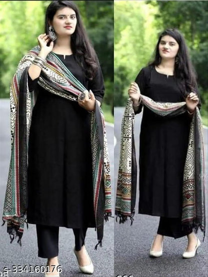 Rayon Plain Kurta Set With Dupatta women and girls. Office. Party. Regular