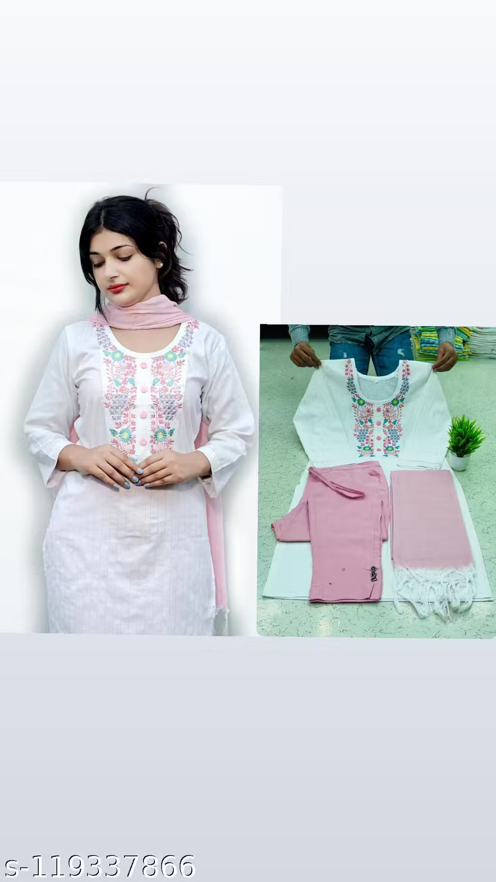 Women's Elegant Embroidered Khadi Cotton Kurta Pant Set with Dupatta