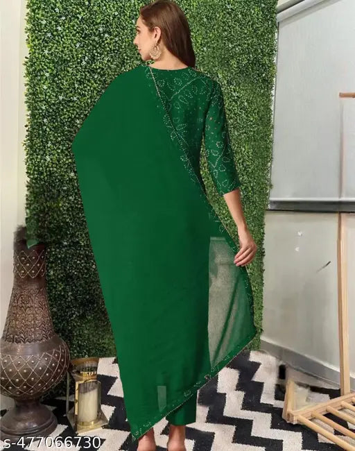 Green Ethnic Floral Printed Rayon Kurta with Sharara and Dupatta - side