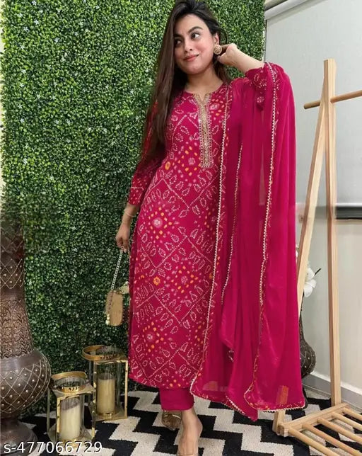 Pink Ethnic Floral Printed Kurta with Pants and Dupatta - front