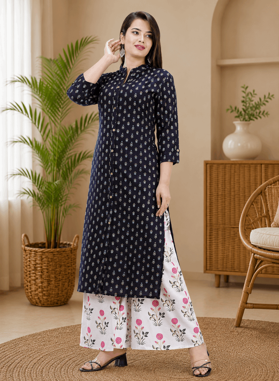 Sunainee Alisha Ensemble Rayon Printed Kurta Palazzo Set for Women | Premium Ethnic Wear