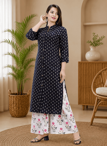 Sunainee Alisha Ensemble Rayon Printed Kurta Palazzo Set for Women | Premium Ethnic Wear