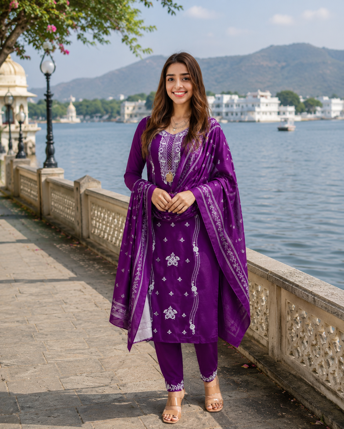 Fashion Mint Women's Embroidered Cotton Blend Kurta Pant &amp; Dupatta Set
