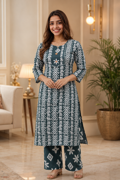 Women's Cotton A-Line Kurta Pant Set with Dupatta