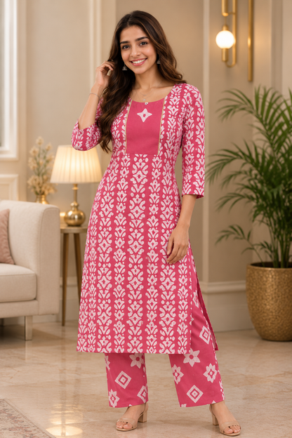 Women's Cotton A-Line Kurta Pant Set with Dupatta