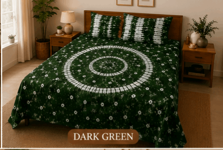 Sunainee Tie-Dye Bedsheet Set – Handcrafted Bedding | 100% Pure Cotton, 90x100inch with 2 Pillow Covers | Round Design