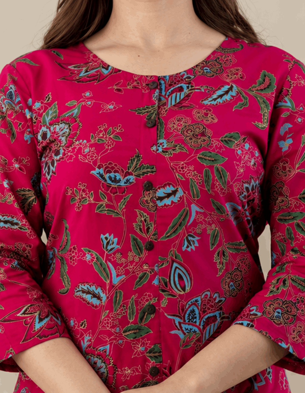 Sunainee Rani Pink Floral Printed Rayon Kurta & Palazzo Set