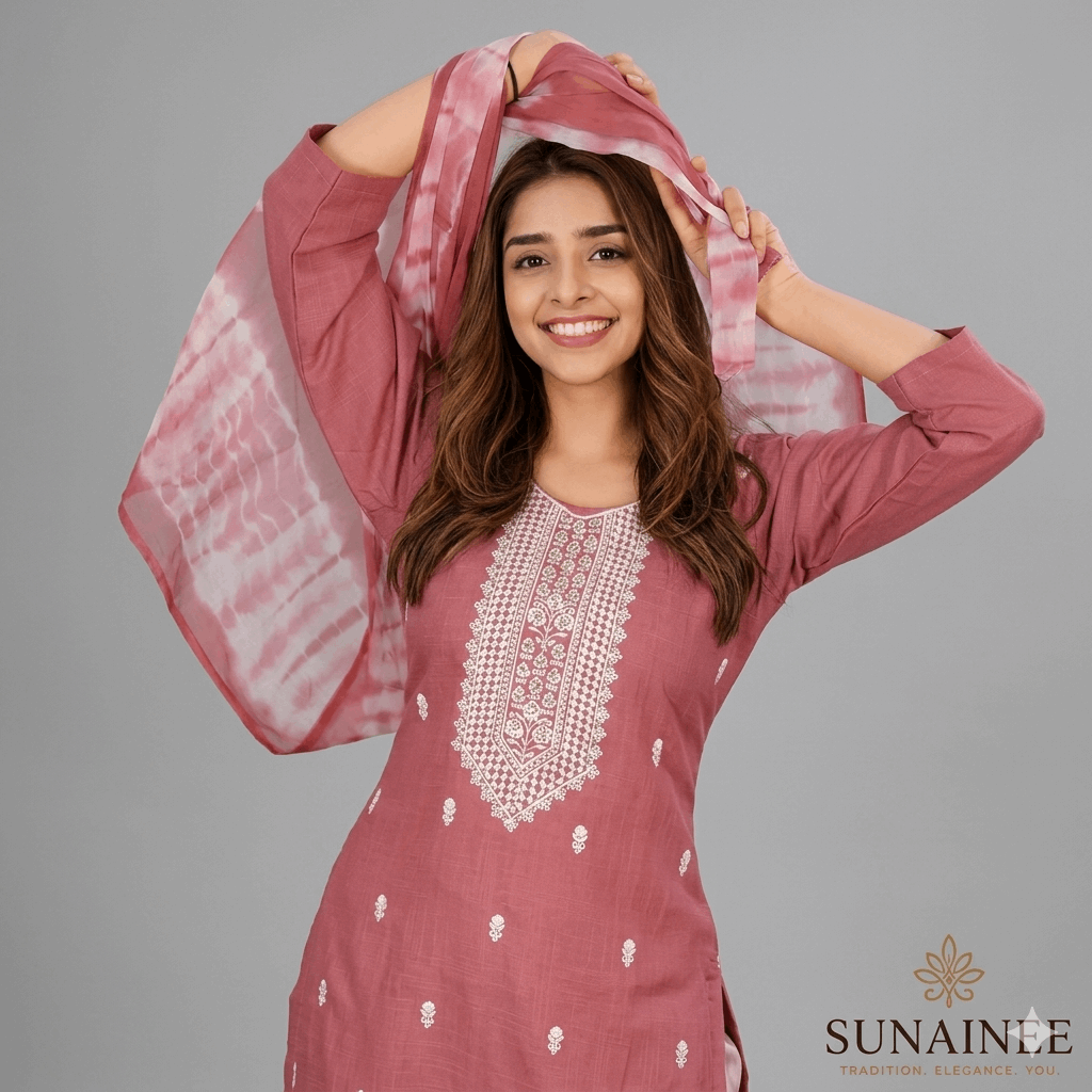 Adrika Ensemble Women's Embroidered Rayon Slub Kurta Set with Dupatta & Bottomwear