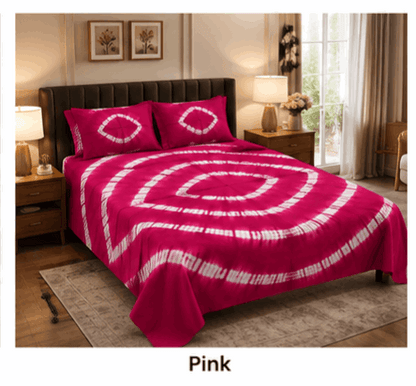 Sunainee Premium 100% Cotton Rajasthani Bandhani Double Bedsheet (90x100 Inch) with 2 Pillow Covers | Soft, Breathable & Colorfast Tie-Dye Bed Sheet for All Seasons| Mesoob Design