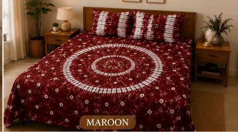 Sunainee Tie-Dye Bedsheet Set – Handcrafted Bedding | 100% Pure Cotton, 90x100inch with 2 Pillow Covers | Round Design
