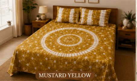 Sunainee Tie-Dye Bedsheet Set – Handcrafted Bedding | 100% Pure Cotton, 90x100inch with 2 Pillow Covers | Round Design
