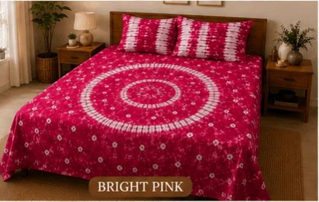 Sunainee Tie-Dye Bedsheet Set – Handcrafted Bedding | 100% Pure Cotton, 90x100inch with 2 Pillow Covers | Round Design