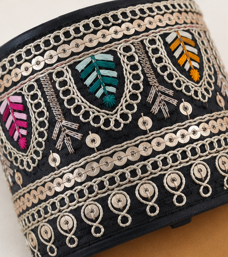 Midnight Embroidered Slide Flats