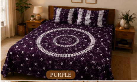 Sunainee Tie-Dye Bedsheet Set – Handcrafted Bedding | 100% Pure Cotton, 90x100inch with 2 Pillow Covers | Round Design