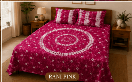 Sunainee Tie-Dye Bedsheet Set – Handcrafted Bedding | 100% Pure Cotton, 90x100inch with 2 Pillow Covers | Round Design