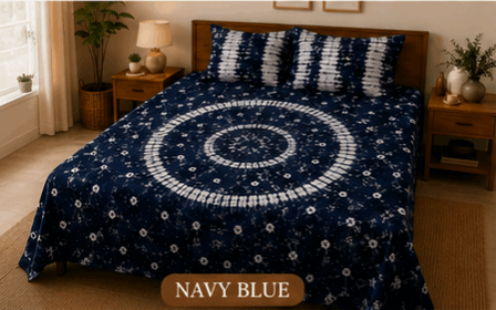 Sunainee Tie-Dye Bedsheet Set – Handcrafted Bedding | 100% Pure Cotton, 90x100inch with 2 Pillow Covers | Round Design