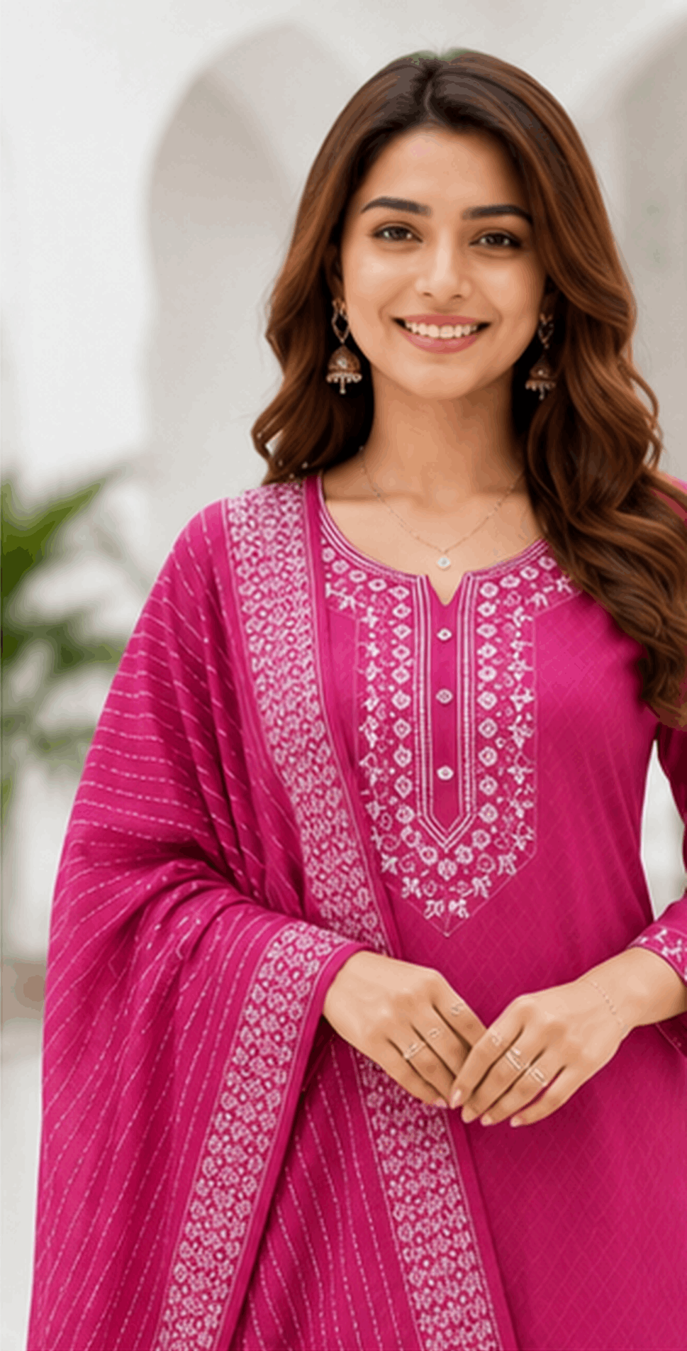 Sunainee Rani Pink embroidered cotton kurta pant and dupatta set for women