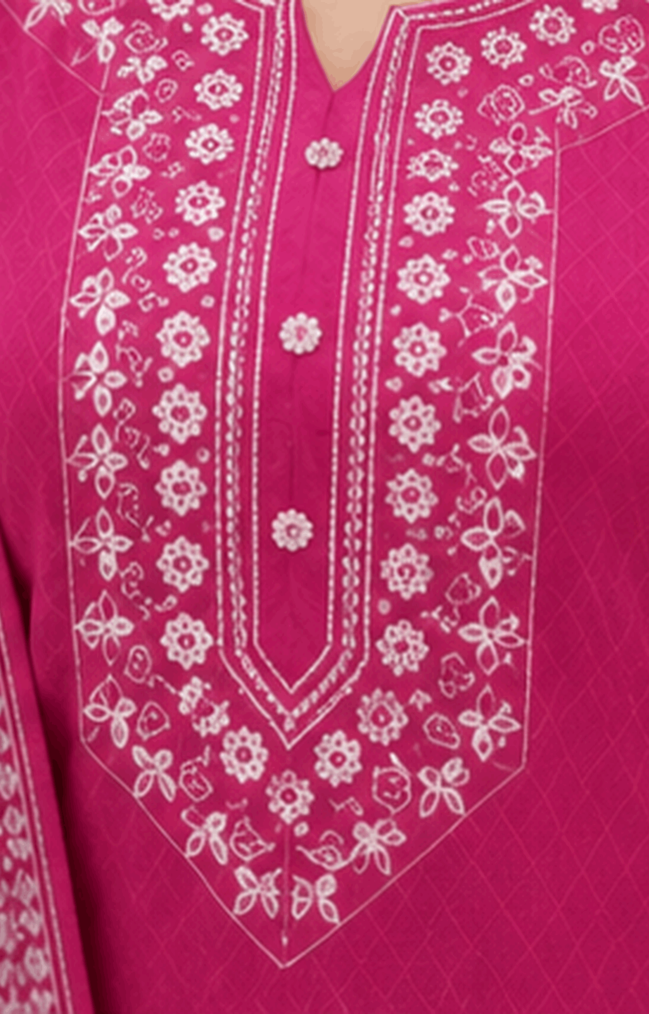 Rani Pink Embroidered Cotton Kurta Pant & Dupatta Set