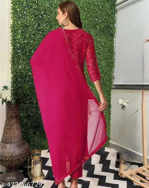 Pink Ethnic Floral Printed Kurta with Pants and Dupatta - side
