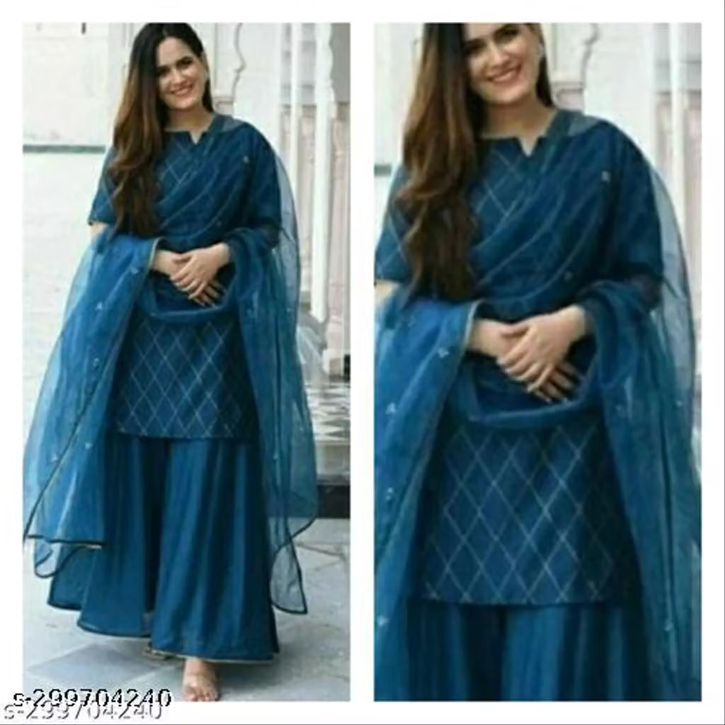 Gold Printed Rayon Kurta & Sharara Set with Dupatta | Sunainee