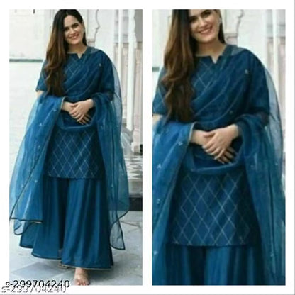 Gold Printed Rayon Kurta & Sharara Set with Dupatta | Sunainee