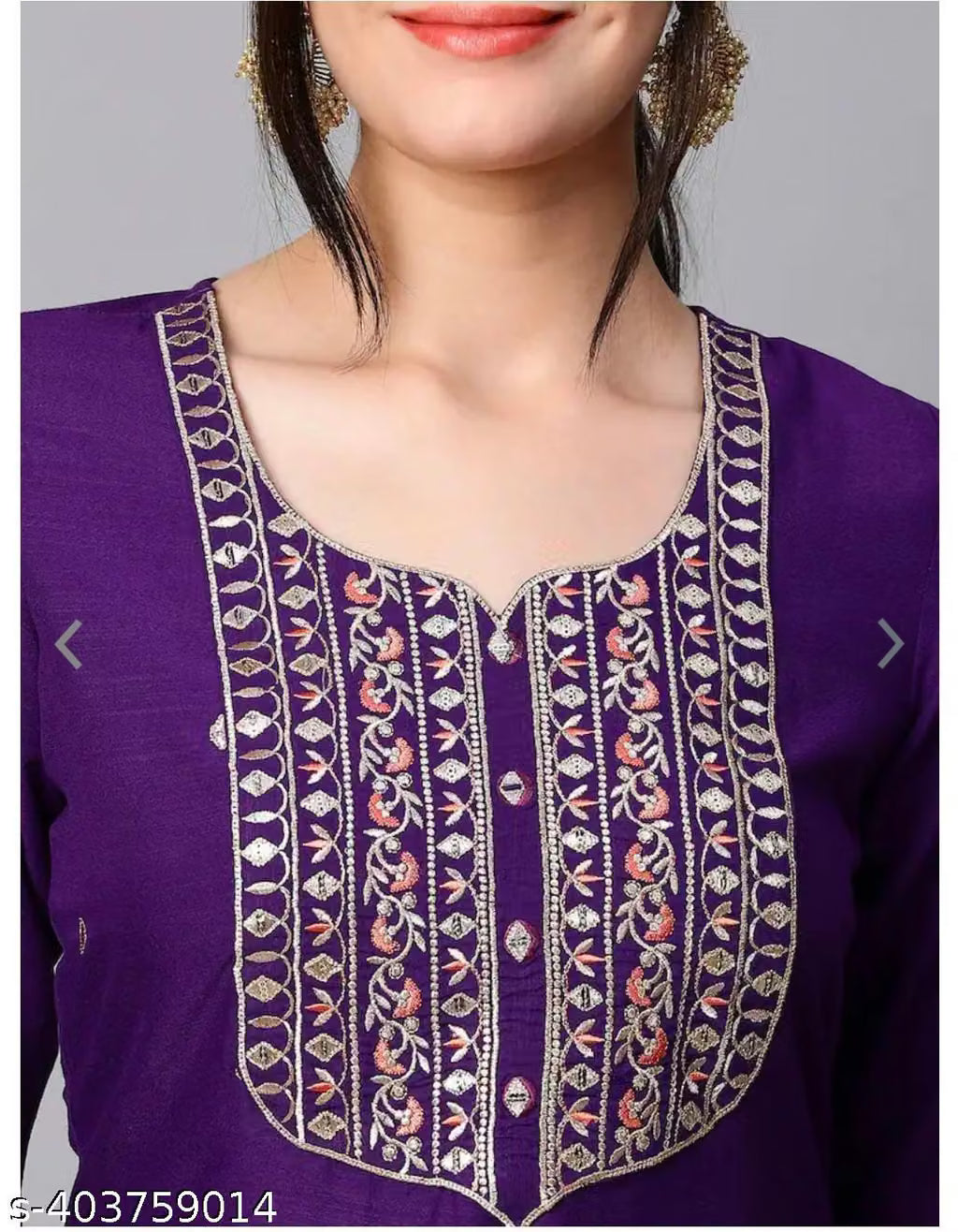 Violet Embroidered Cotton Kurta Set for Women – Trouser & Dupatta Included